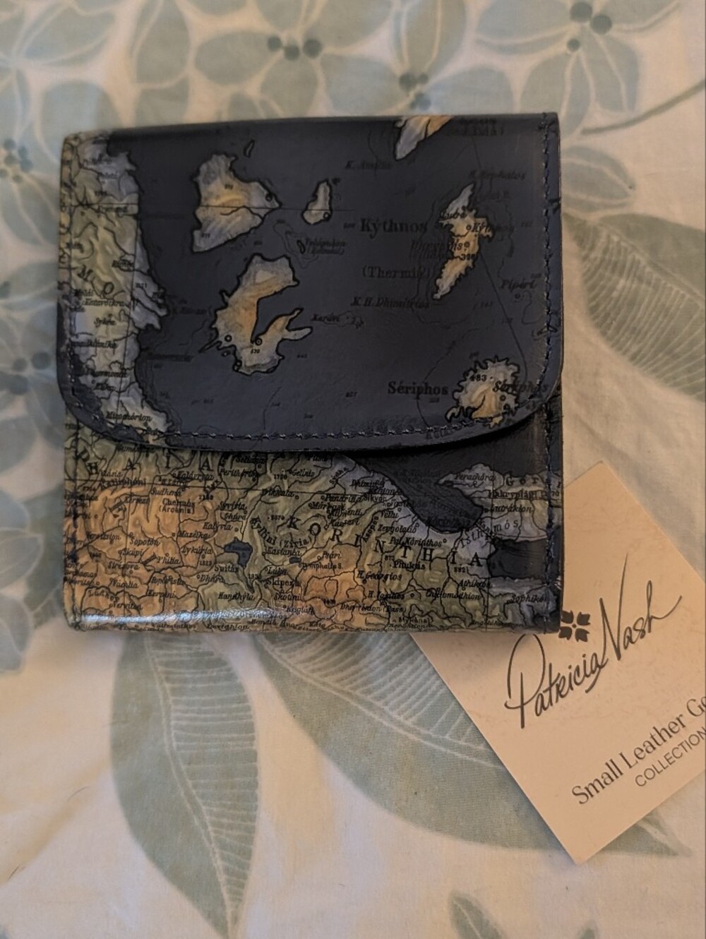 Patrician Nash Astra Greek Map Print Italian Leather Bifold Wallet - Picture 8 of 13